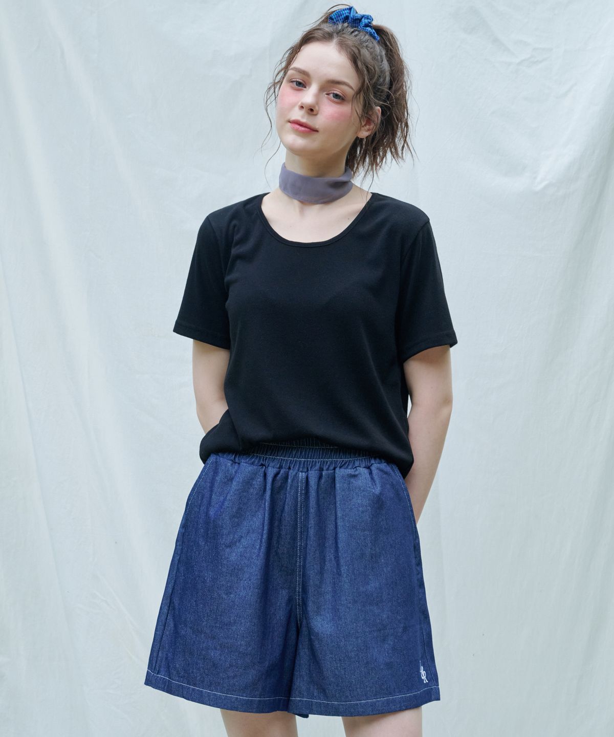 로시로우(LOSSYROW) L&R blue sea water denim shorts DeepBlue