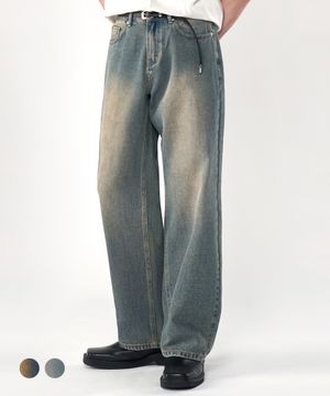빈티지 프론트 워싱 와이드 청바지 데님 팬츠