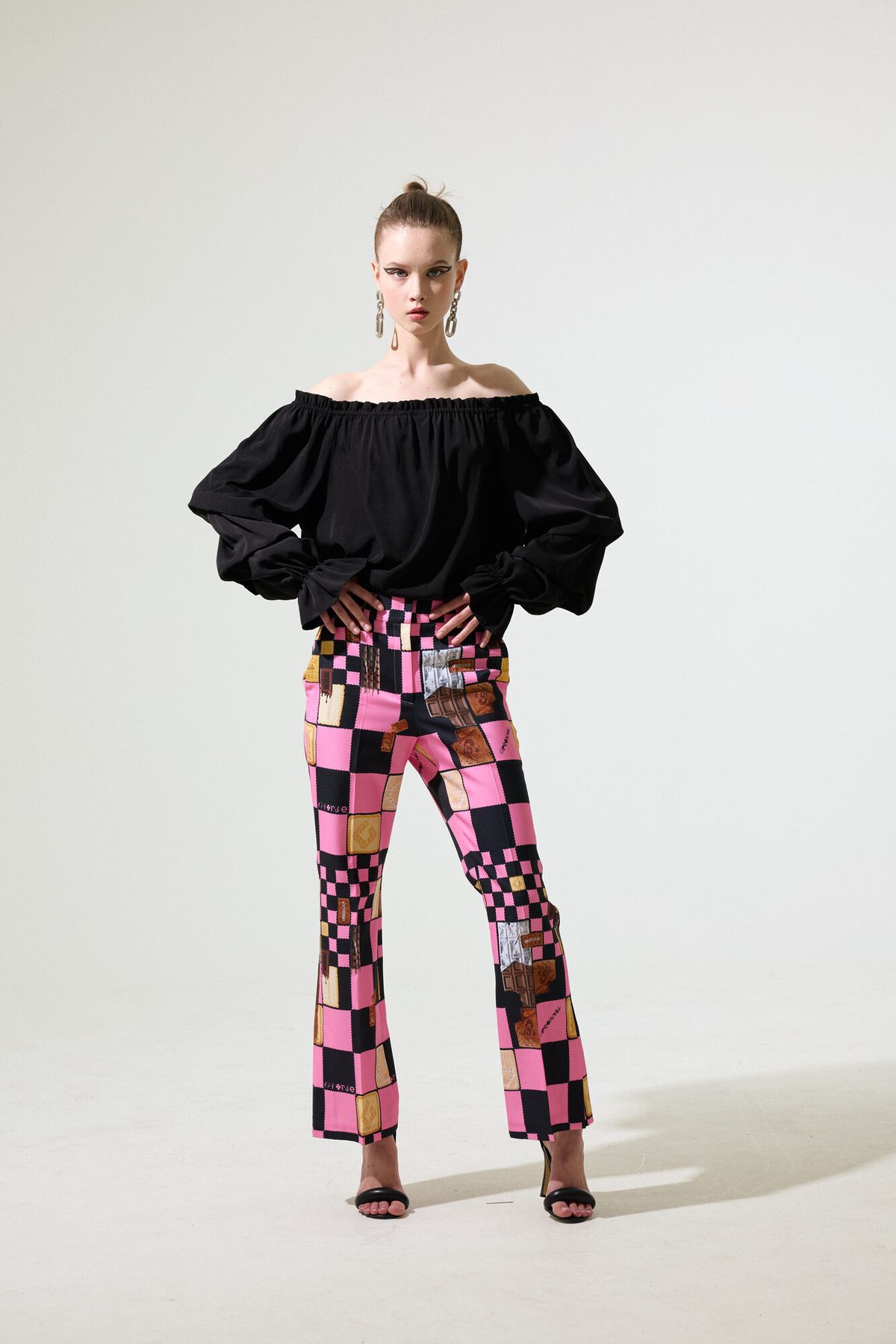 그리디어스(GREEDILOUS) Pink Biscuit Check Pattern Semi Boot-Cut Slacks