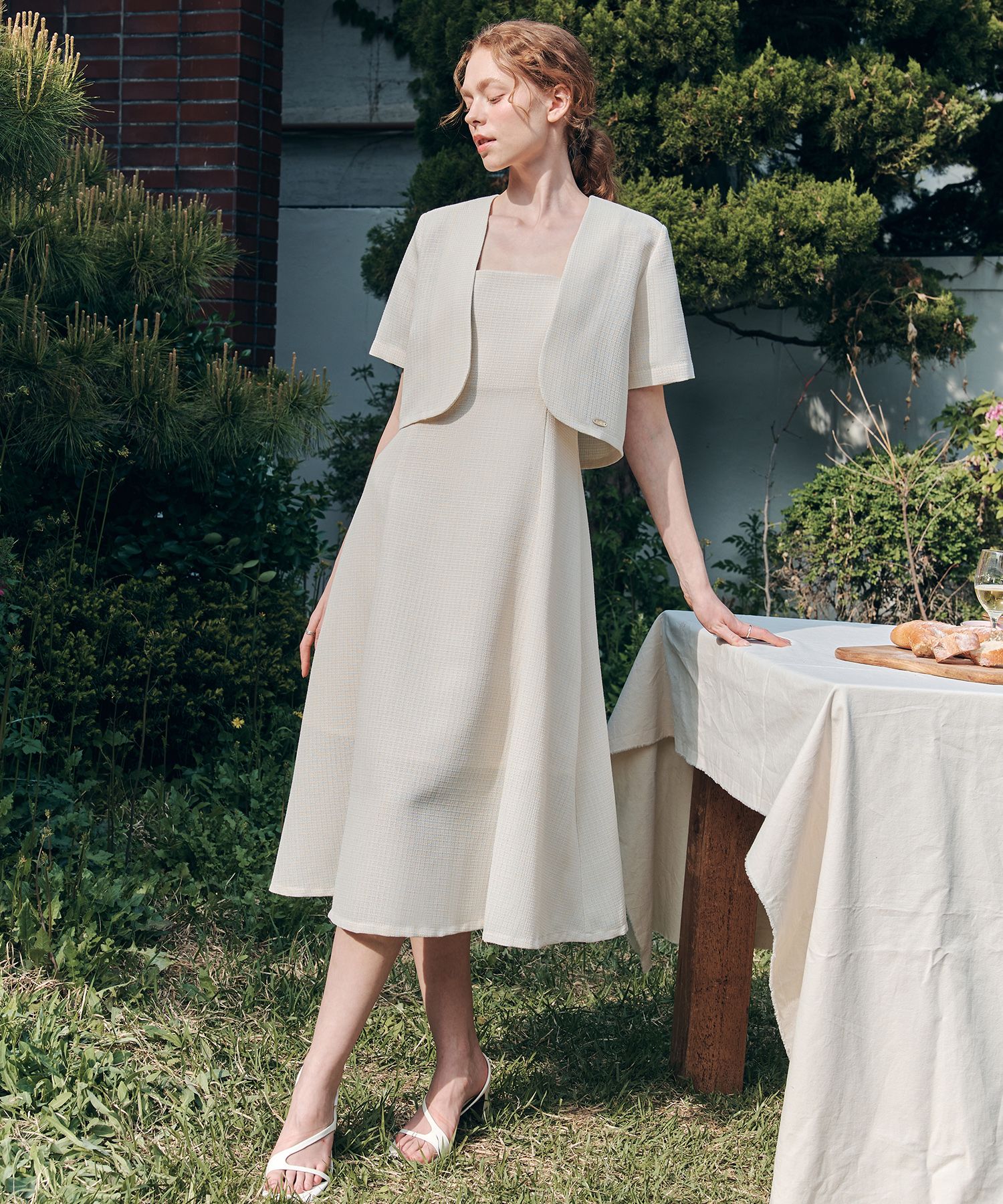 MUSINSA | ZERO STREET Bolero Long Dress Set / Ivory