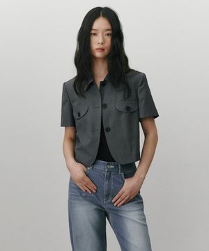 하프슬리브 크롭 자켓 그레이