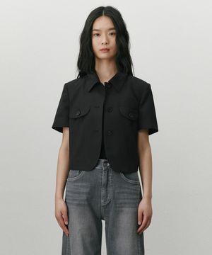 하프슬리브 크롭 자켓 블랙