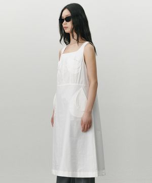 라운드포켓 코튼 원피스 화이트