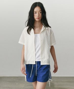 도트 오픈카라 셔츠 아이보리