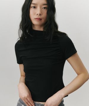 셔링 스트래치 티셔츠 블랙