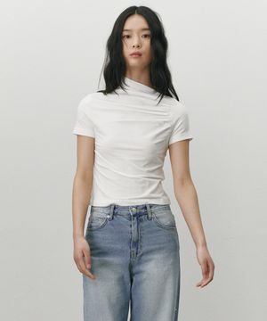 셔링 스트래치 티셔츠 화이트