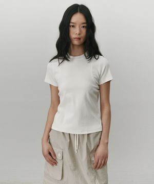 커버스티치 티 셔츠 크림