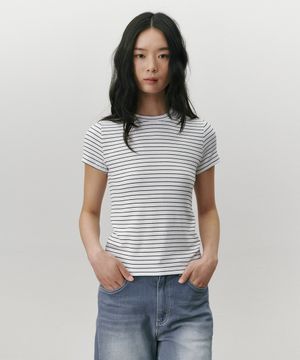 핀 스트라이프 티 셔츠 화이트