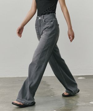 스트래치 더블심 와이드레그 진 그레이