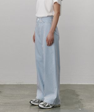 스트라이프 와이드레그 진 스카이블루