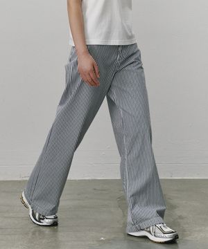 스트라이프 와이드레그 진 블루