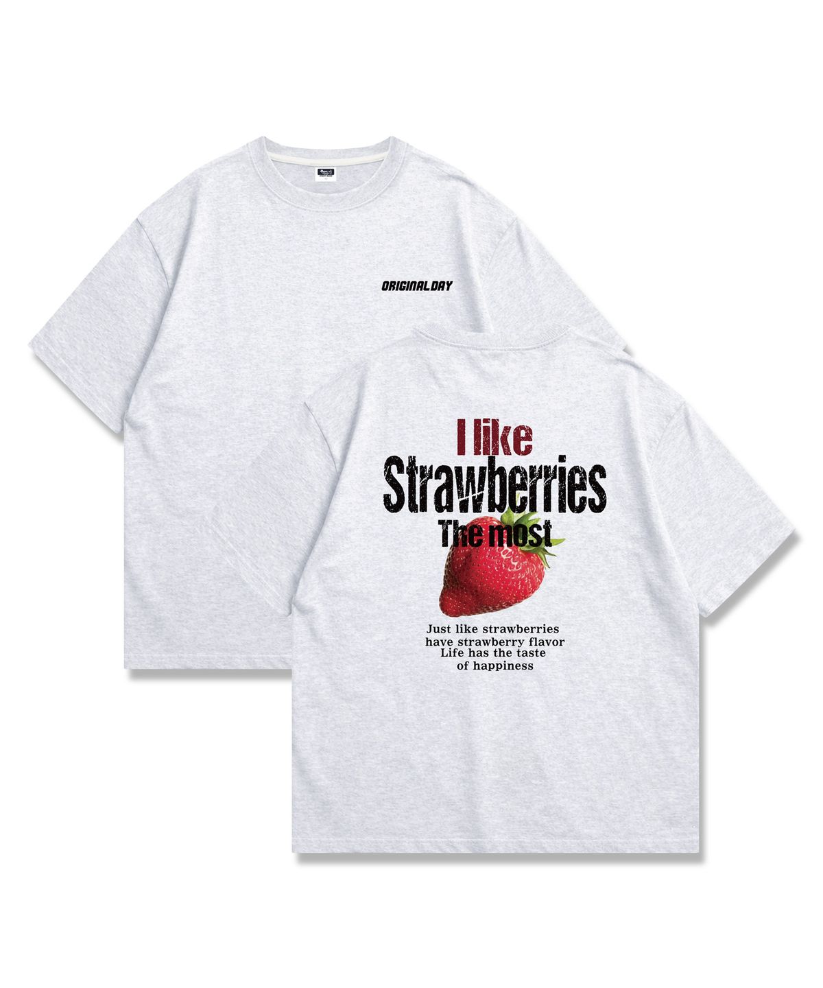 오리지널데이(ORIGINALDAY) Strawberry 그래픽 오버핏 반팔 티셔츠 White melange