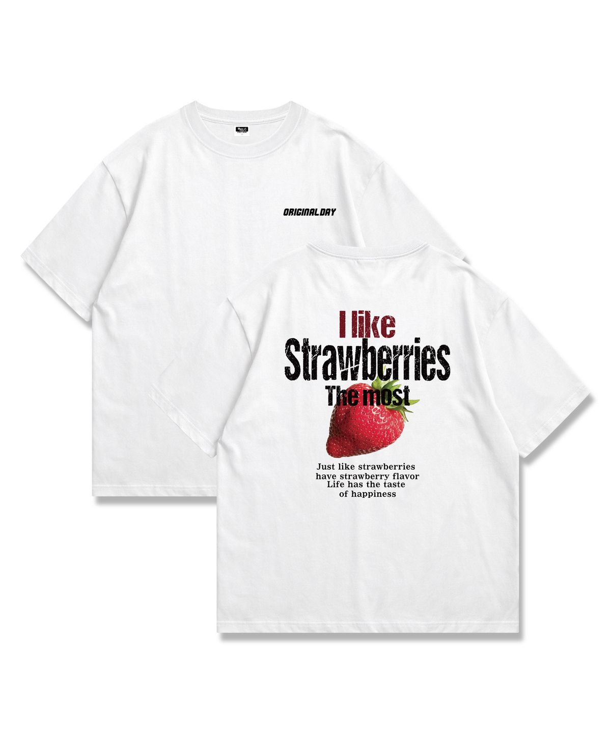 오리지널데이(ORIGINALDAY) Strawberry 그래픽 오버핏 반팔 티셔츠 White