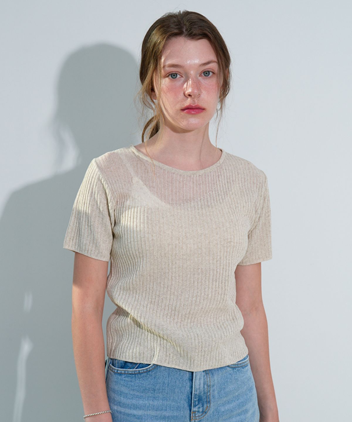 블레티(VLETI) See-Through Round Ribbed Half Knit (Linen)