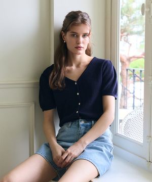 V NECK CARDIGAN / NAVY