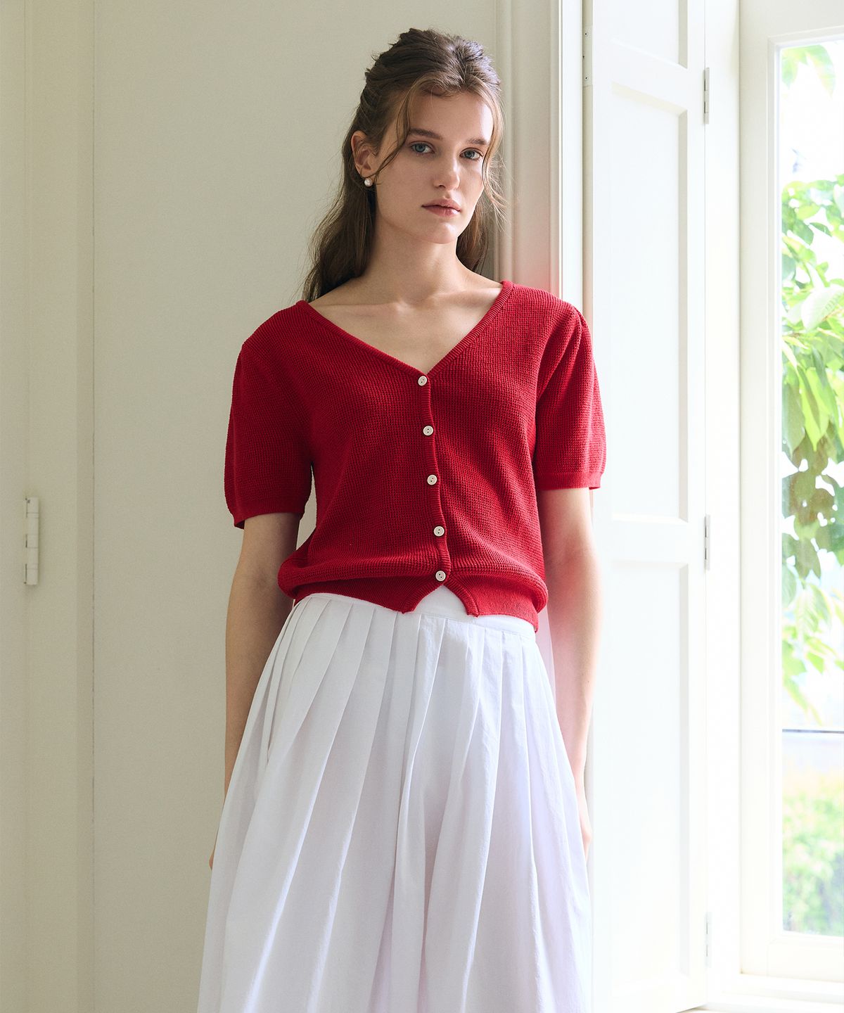 폴앤앨리스(PAUL&ALICE) V NECK CARDIGAN / RED