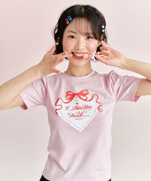 레드 하트 티셔츠 - 핑크