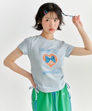 스트링 블루 레터링 티셔츠 - 스카이블루