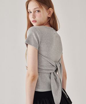 KNOT BUSTIER 2 WAY SHORT SLEEVE T SHIRT GREY