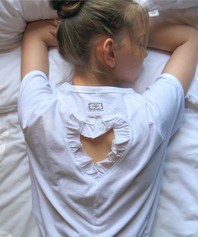 MUSINSA | RONRON RUFFLE HEART CUT OUT PUFF SLEEVE HALF T