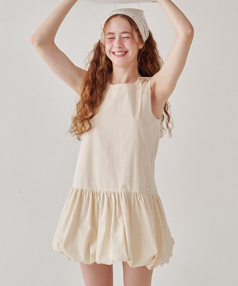 SHOULDER STRING PUMPKIN MINI DRESS CREAM