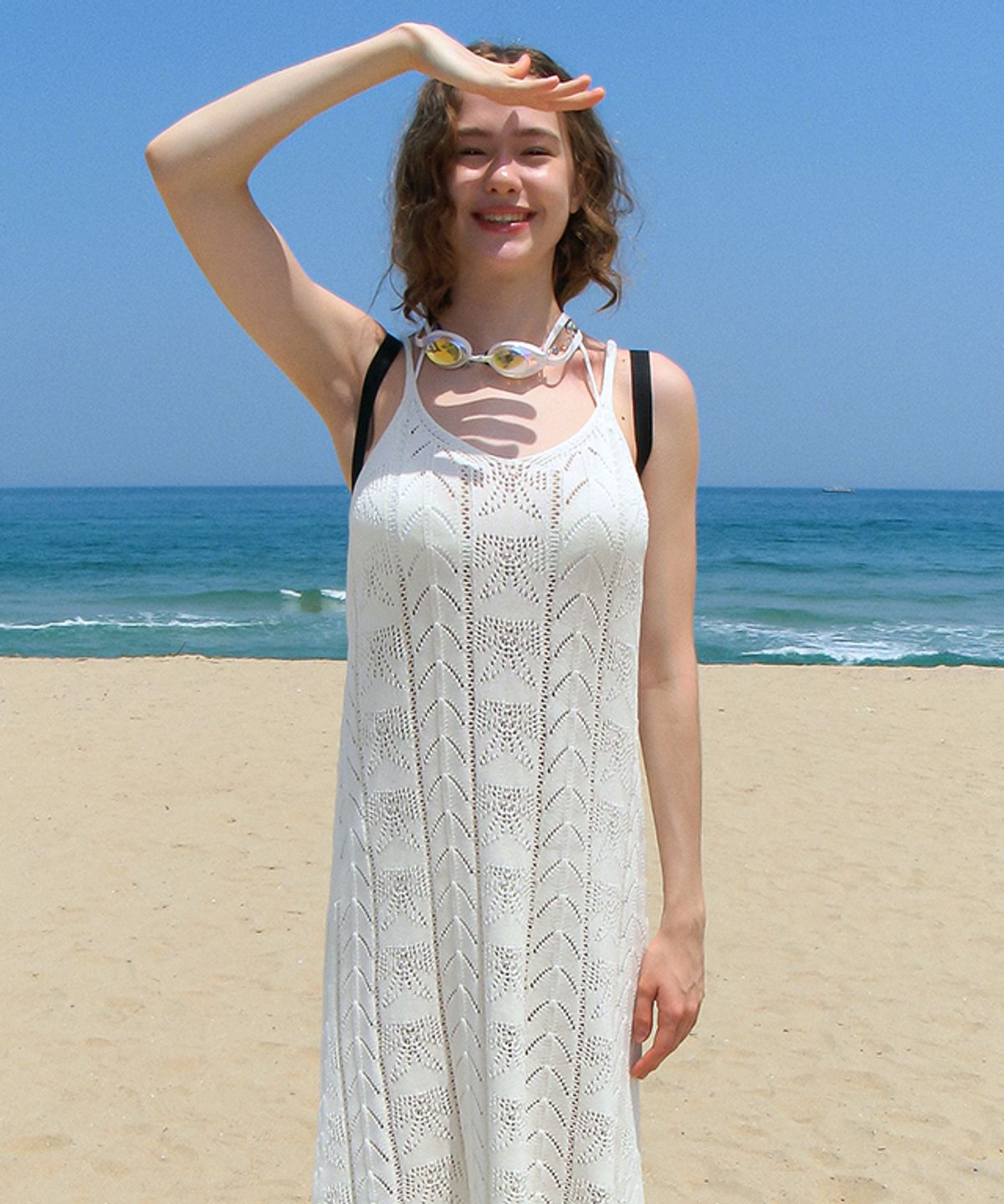 론론(RONRON) RIBBON SCOTCH LAYERED KNIT DRESS IVORY