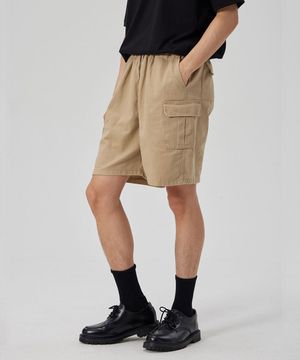 6 POCKETS SEMI WIDE CARGO HALF PANTS_BEIGE