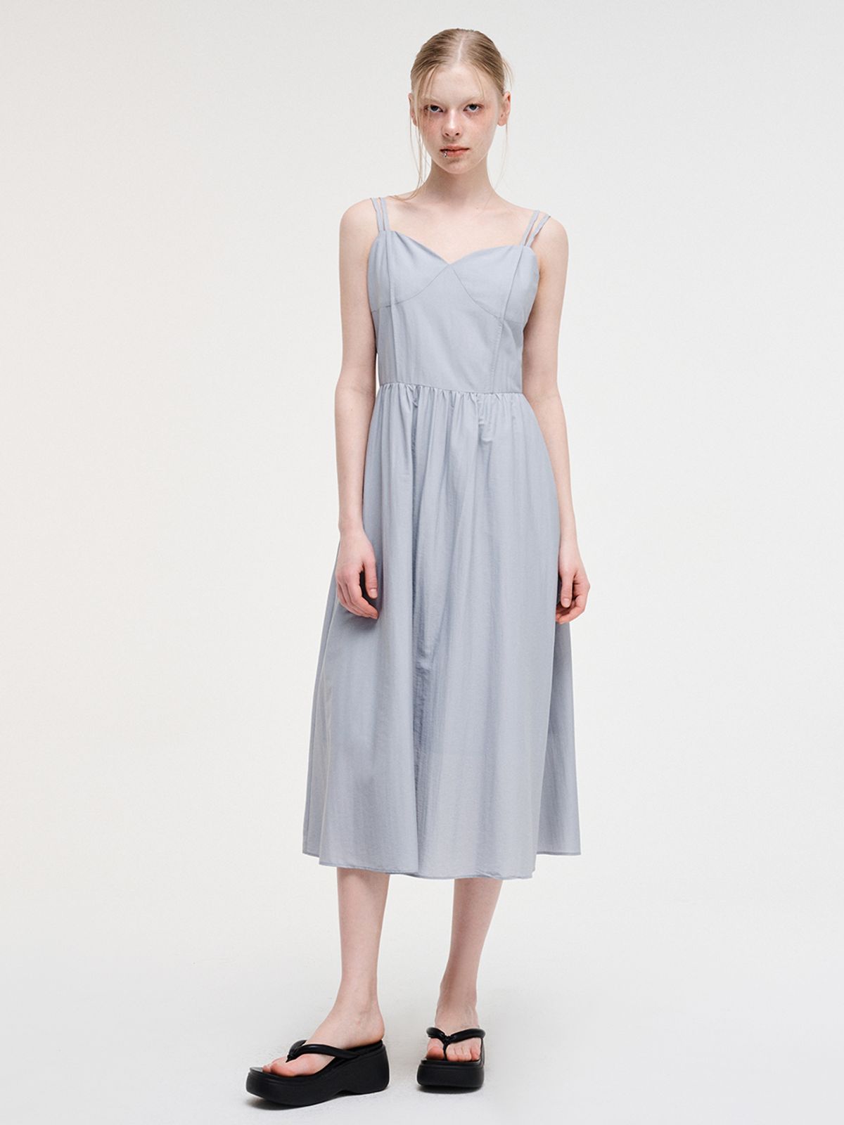 에트몽(ETMON) Slip Pintuck Double Strap Dress Sky Blue