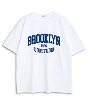 오버핏 크루넥 브루클린 반팔 티셔츠 화이트블루