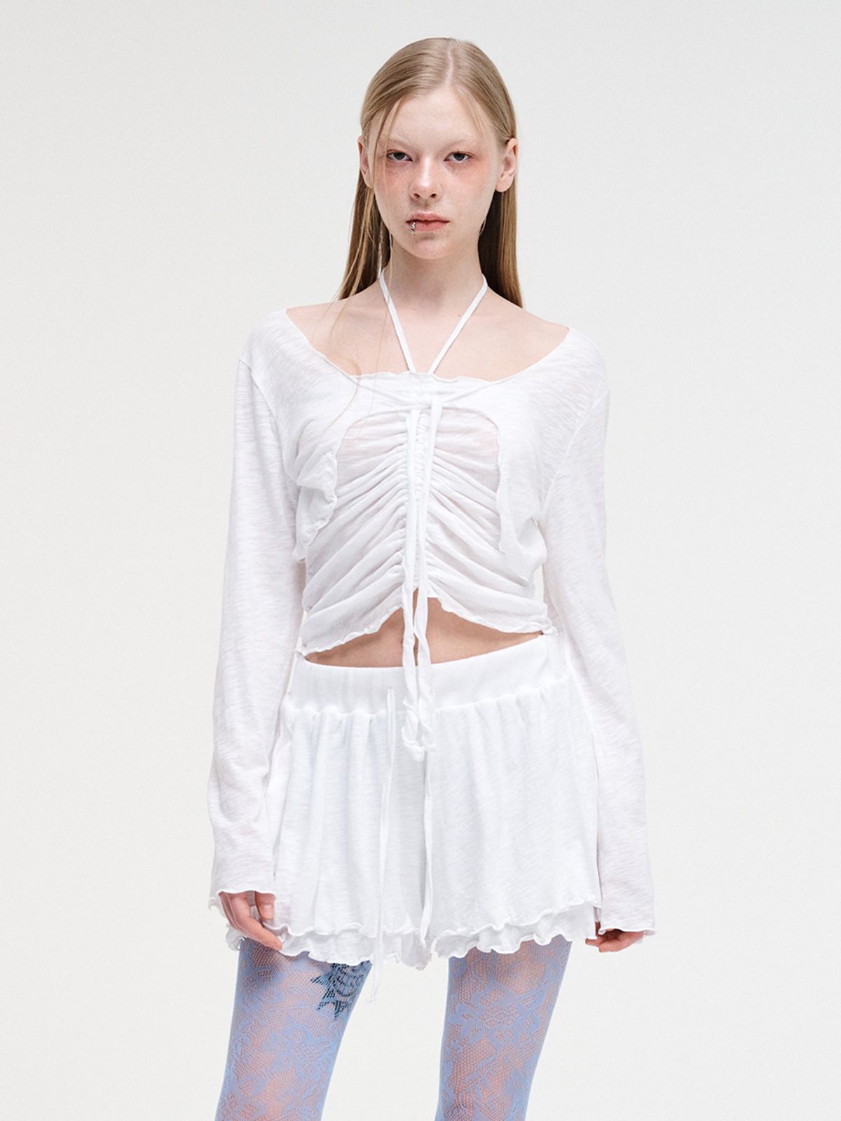 에트몽(ETMON) Slub Ruffle Cardigan White