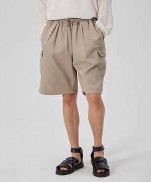 6 POCKETS SEMI WIDE CARGO HALF PANTS_KHAKI