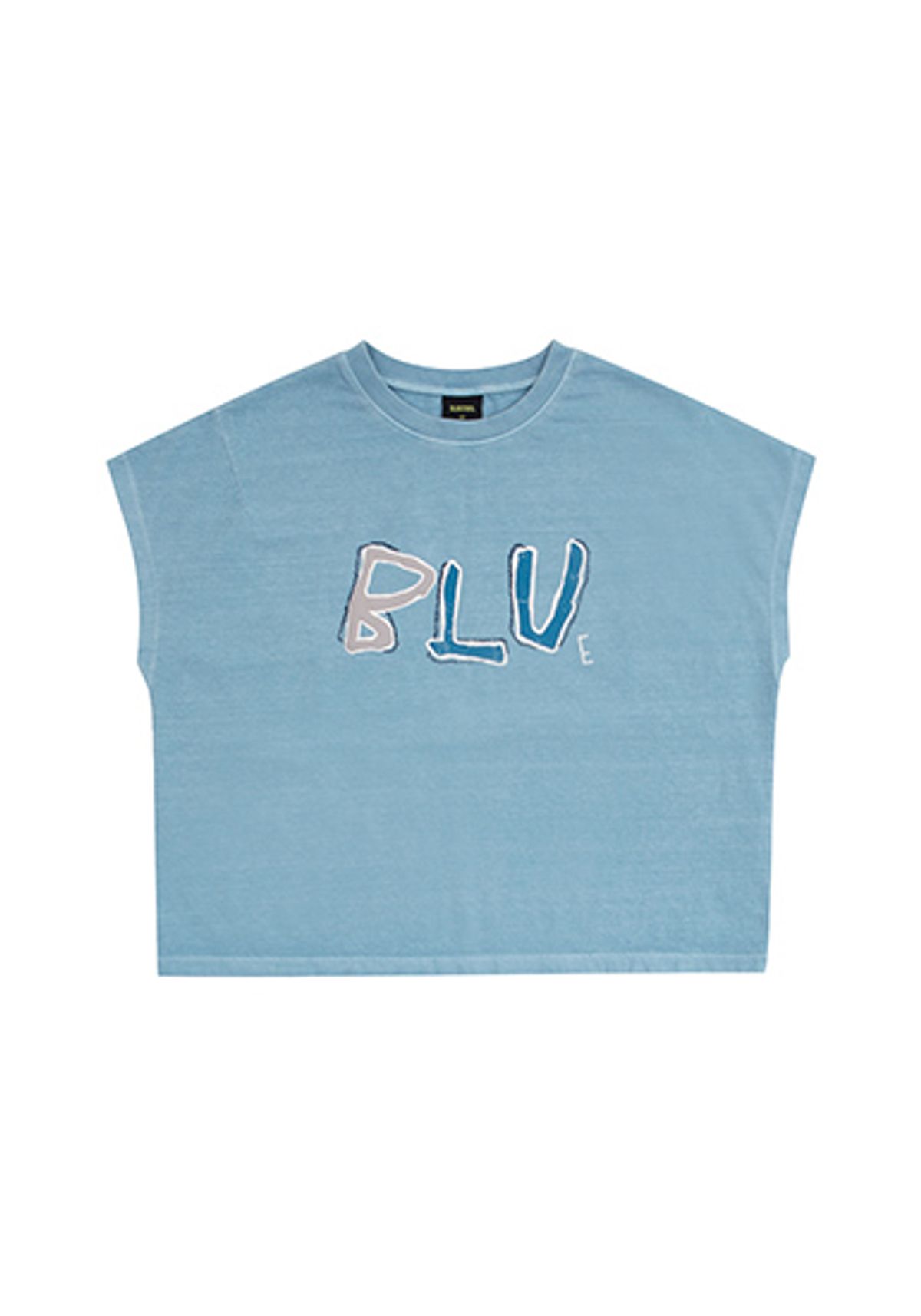 블루테일(BLUETAIL) 캡소매 크롭 스카이 블루 반팔 티셔츠