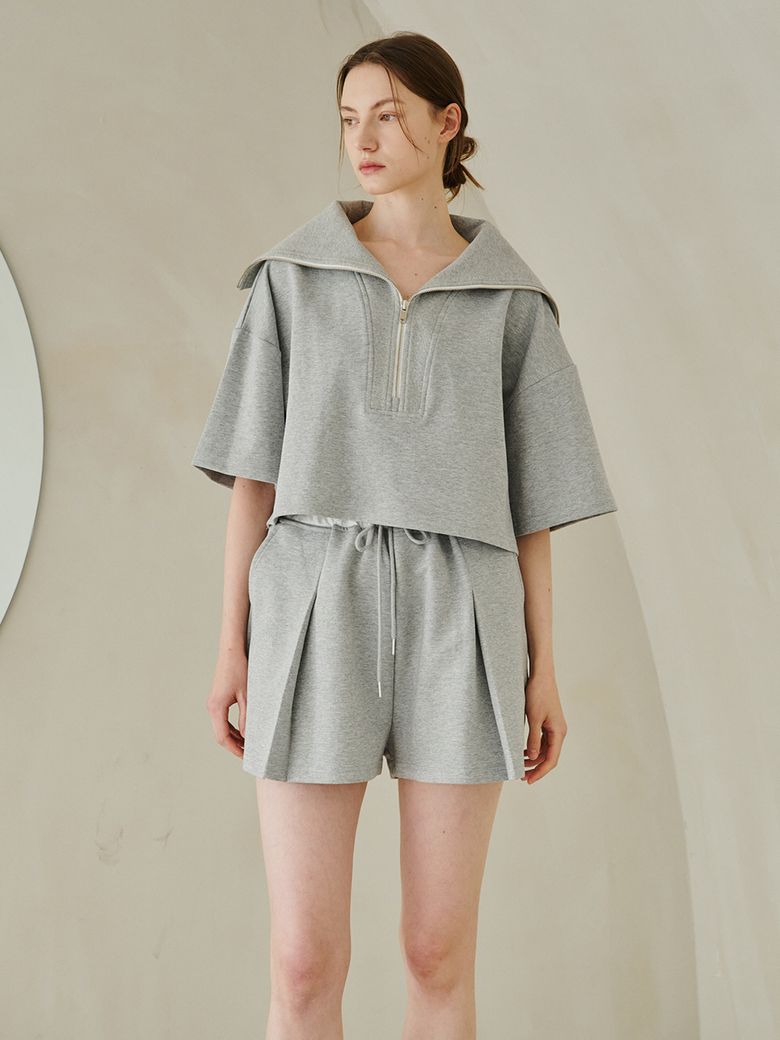 Wide Collar Half Sleeve T-Shirts Set Up - M.Gray