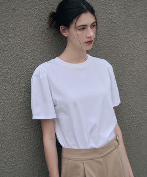 퍼프 슬리브 수피마 코튼 반팔 티셔츠 [WHITE]