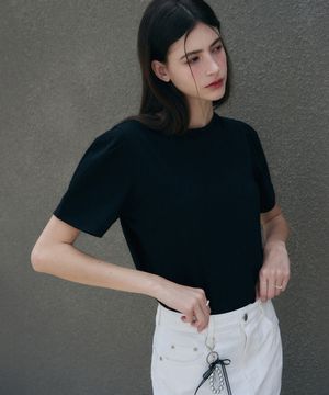 퍼프 슬리브 수피마 코튼 반팔 티셔츠 [BLACK]