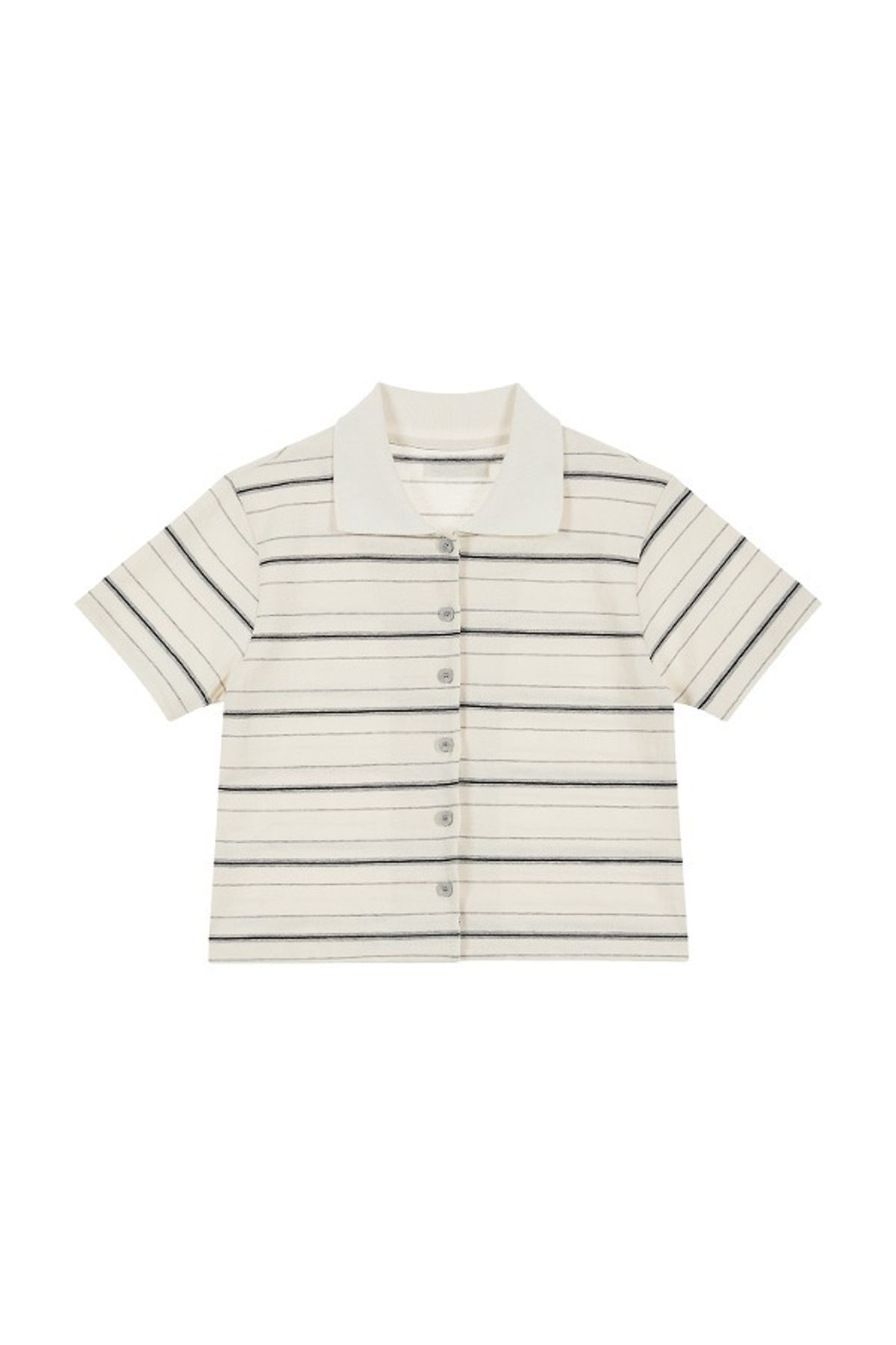 다이닛(DEINET) STRIPE BUTTON PK T-SHIRTS IN IVORY