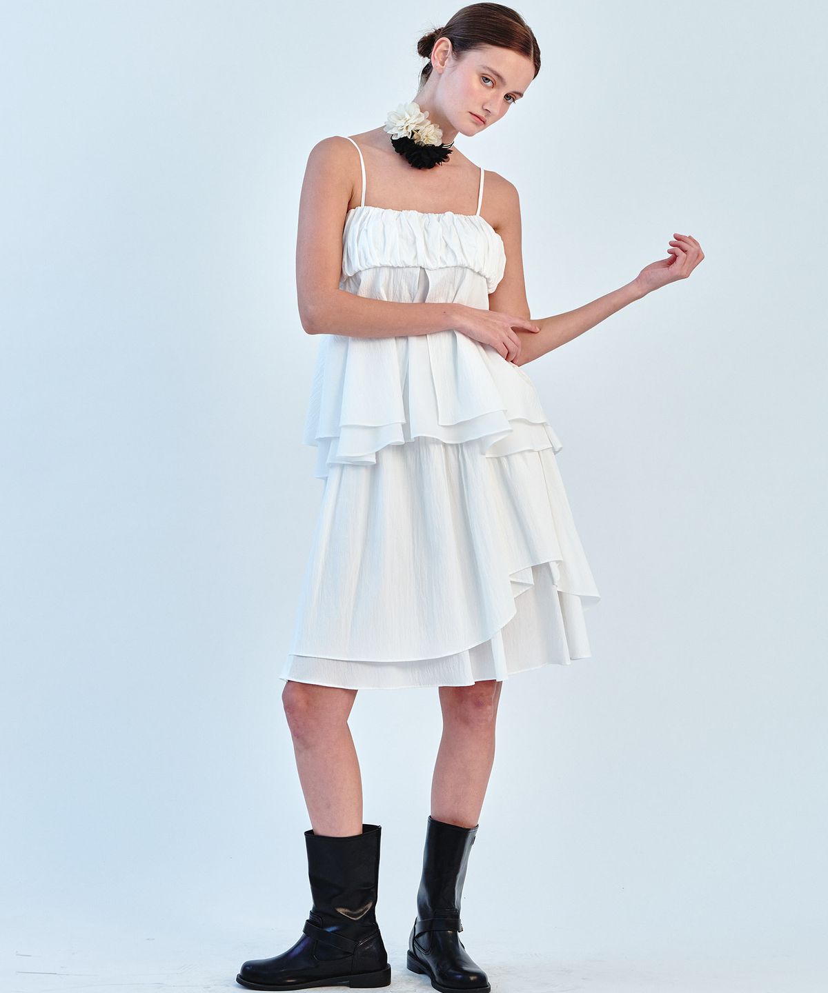 쏘이르(SO IR) DRAPE BANDING MIDI SKIRT - WHITE
