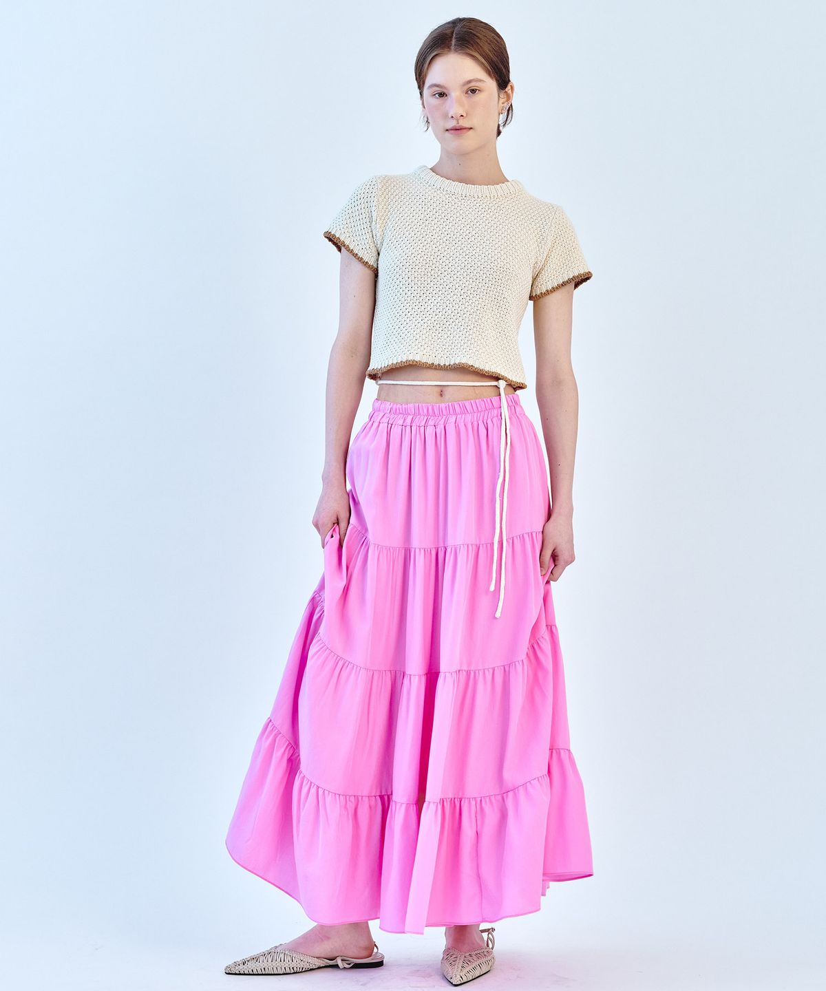 쏘이르(SO IR) TIERED LONG SKIRT - PINK