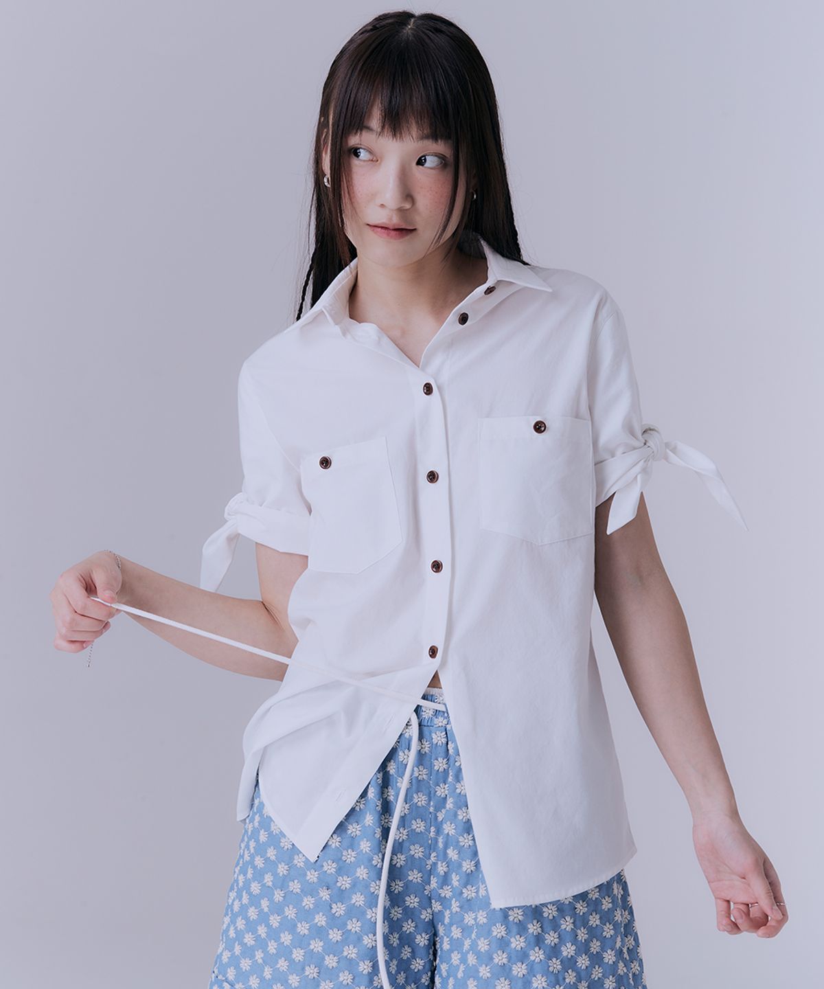 실른(SILN) Knot half sleeve shirts (WHITE)