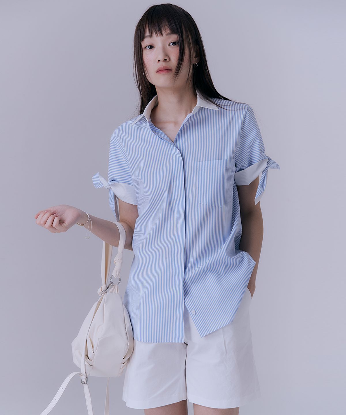 실른(SILN) Knot stripe half sleeve shirts (BLUE STRIPE)