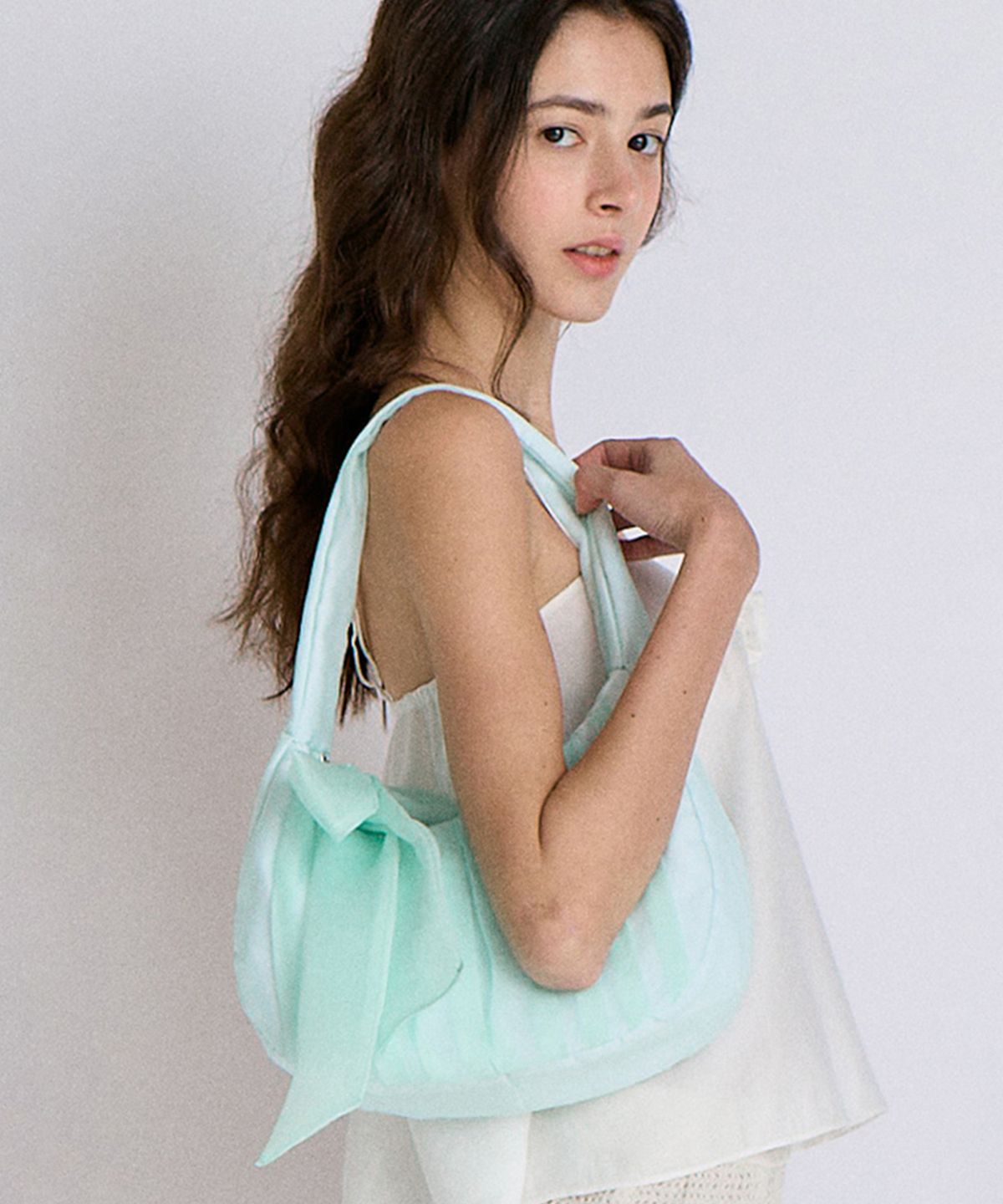 셀리테일즈(CELITAILS) SHIRRING RIBBON BAG_MINT