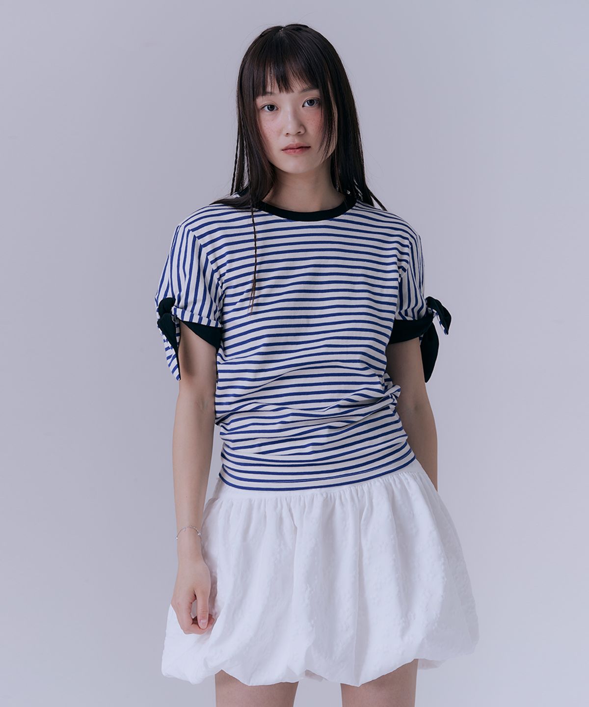 실른(SILN) Stripe knot t-shirt (COBALT BLUE)