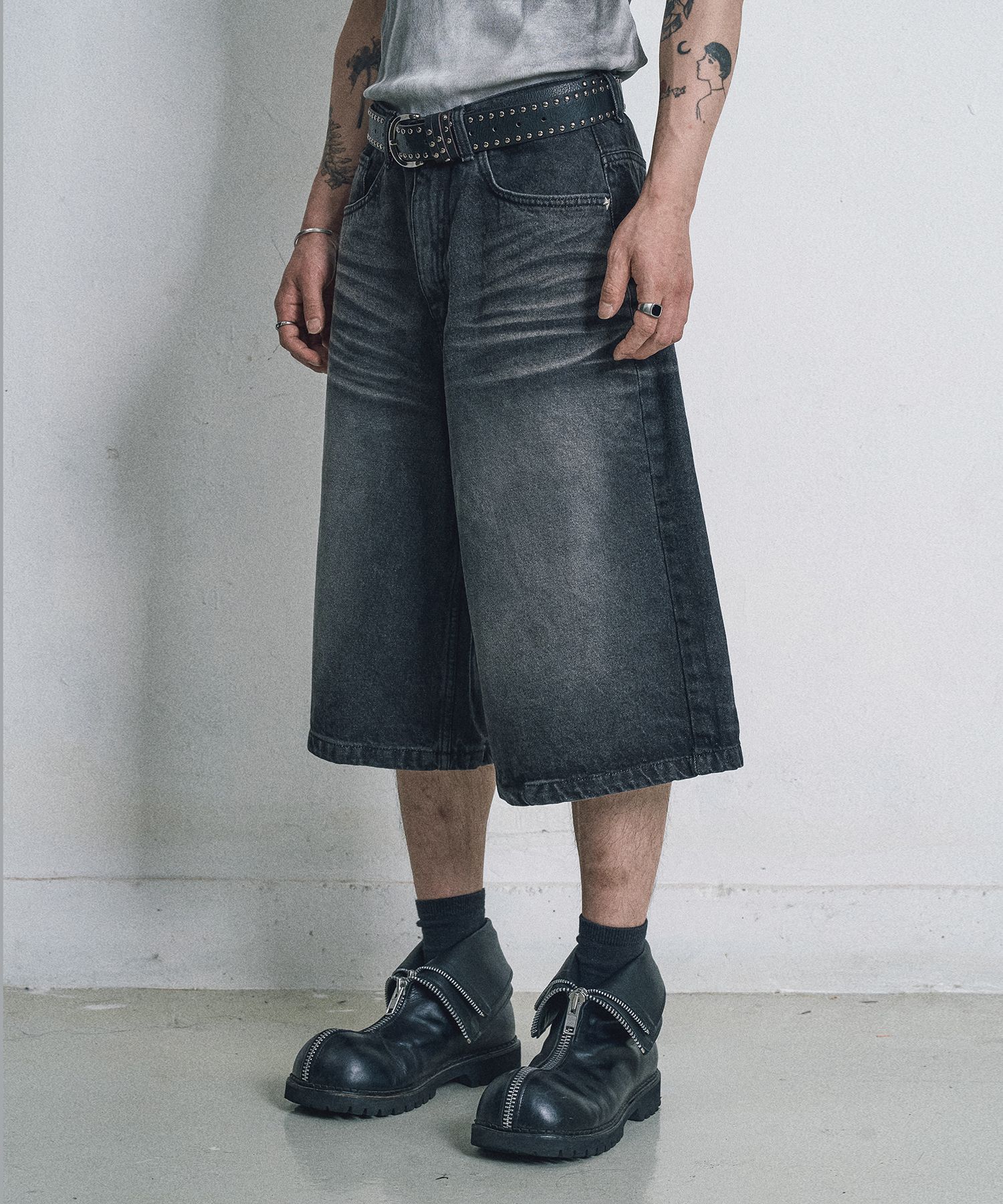 【BLACK】Denim bermuda pants MUSINSA | EASY NO EASY 8-part denim Bermuda pants - black denim