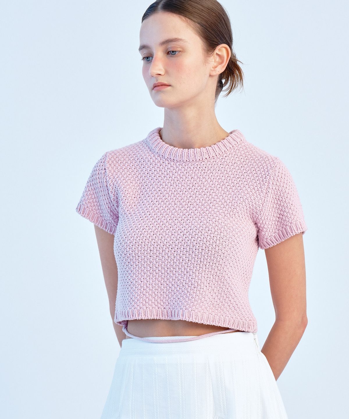 쏘이르(SO IR) STRING CROP KNIT TOP - PINK