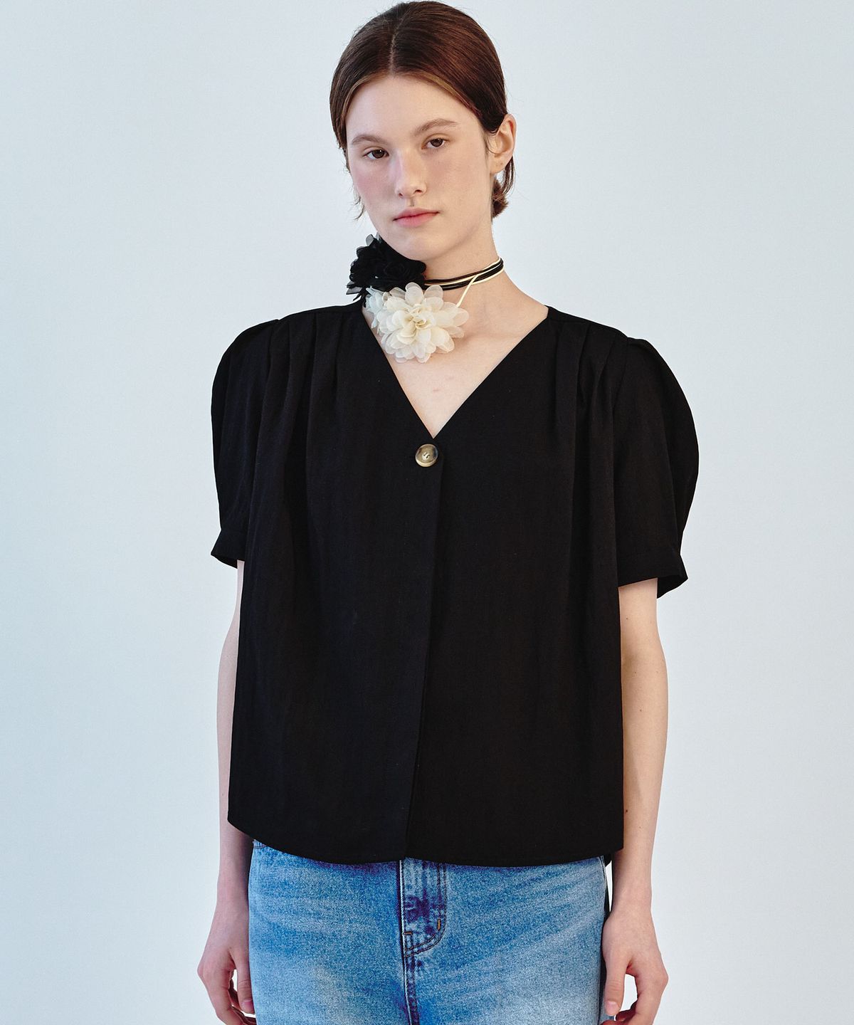 쏘이르(SO IR) PUFF SLEEVE BLOUSE - BLACK