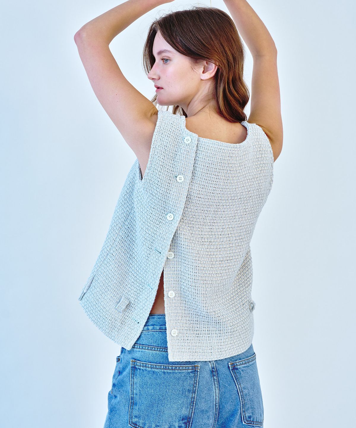 쏘이르(SO IR) SLEEVELESS TWEED TOP - SKYBLUE