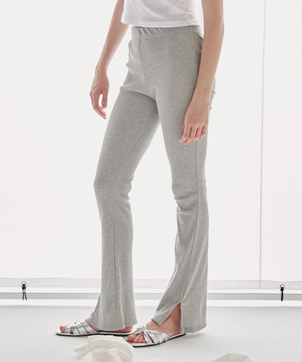 론론(RONRON) LOGO LAYERED GOLGI LEGGINS PANTS GREY