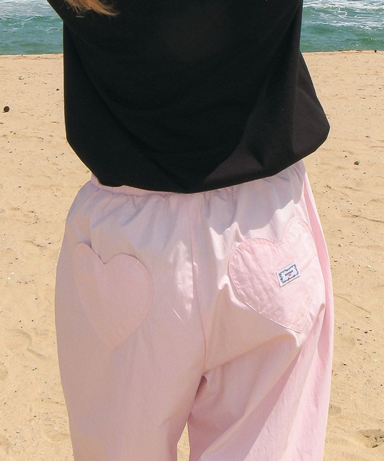 BACK HEART STITCH POCKET BANDING PANTS SOFT PINK