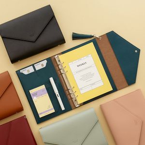 [각인] 가죽 클러치 6공 다이어리 세트 - A5 8color