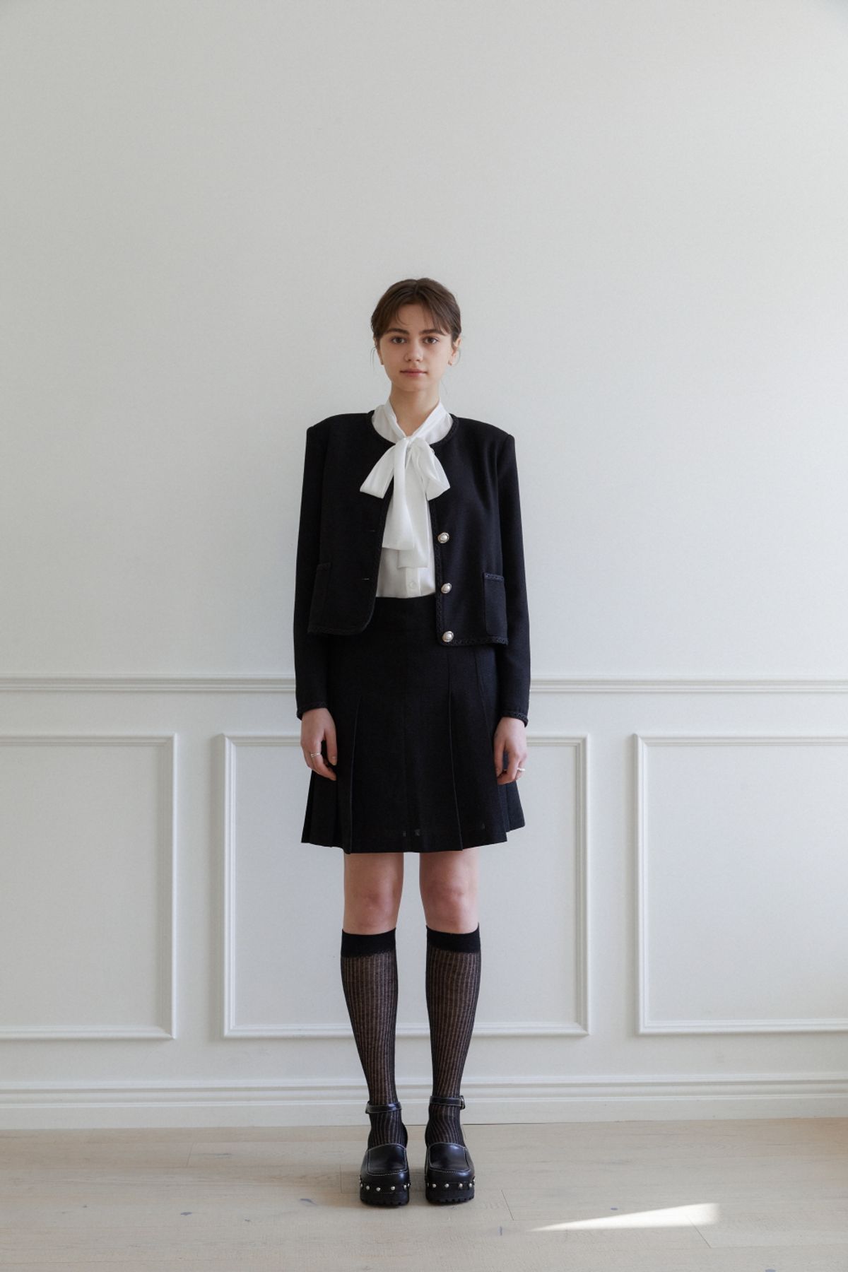 나루강(NARU KANG) Black Tweed over-fit Jacket + Skirts set-up